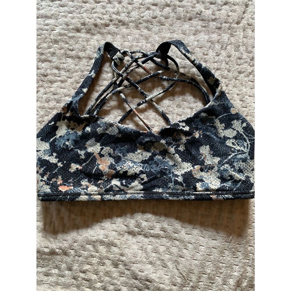 lululemon athletica Blue Marble-Print Strappy Sports Bra